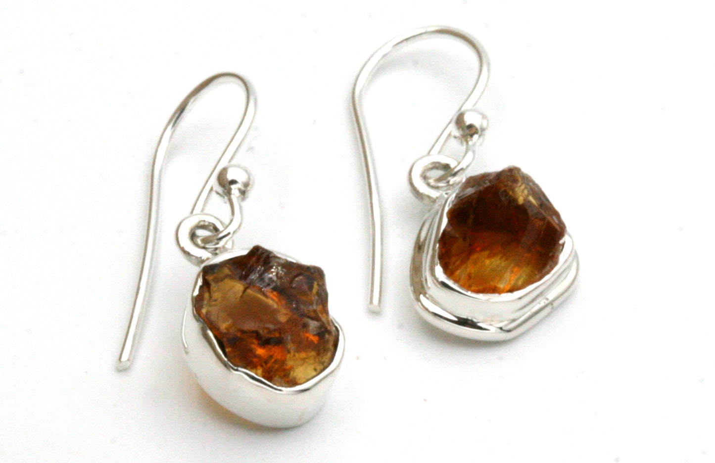Raw Citrine Drop Earrings in Sterling Silver
