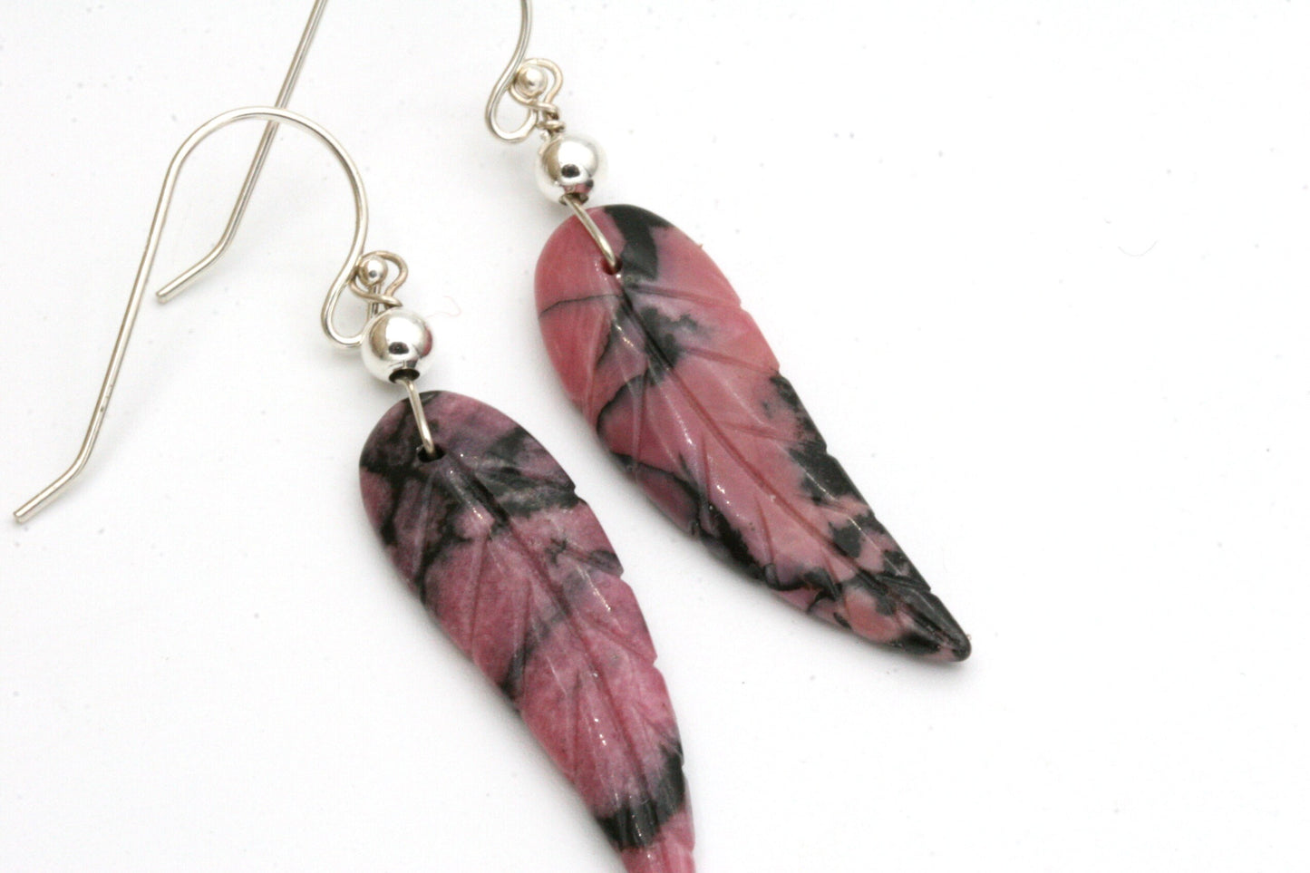 Rhodonite Feather Earrings