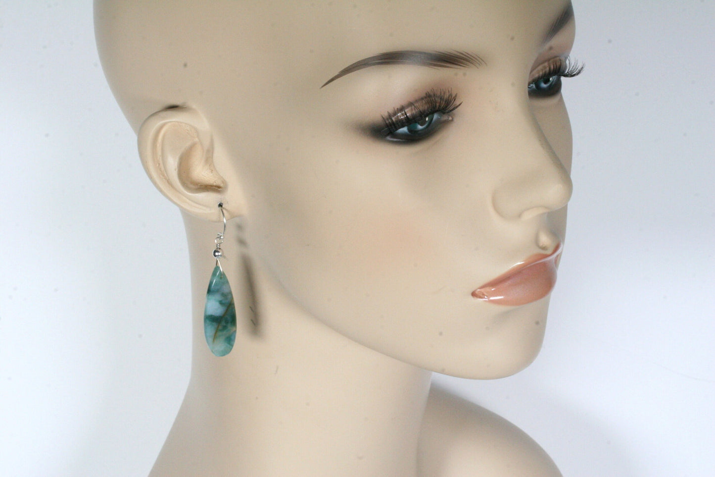 Green Mountain Jade Teardrop Dangle Earrings, Sterling Silver