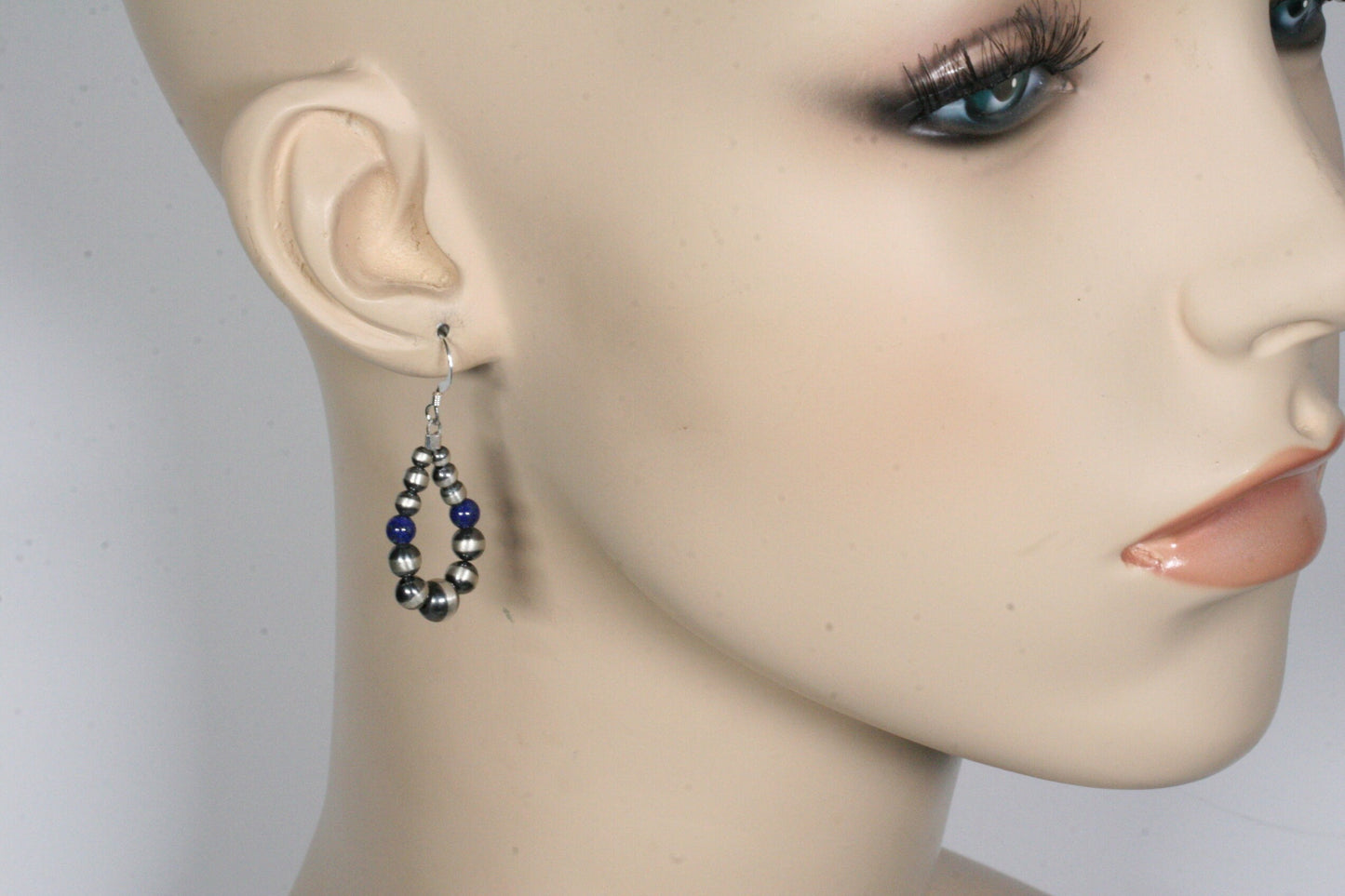 Navajo Pearl Hoop Earrings with Lapis Lazuli