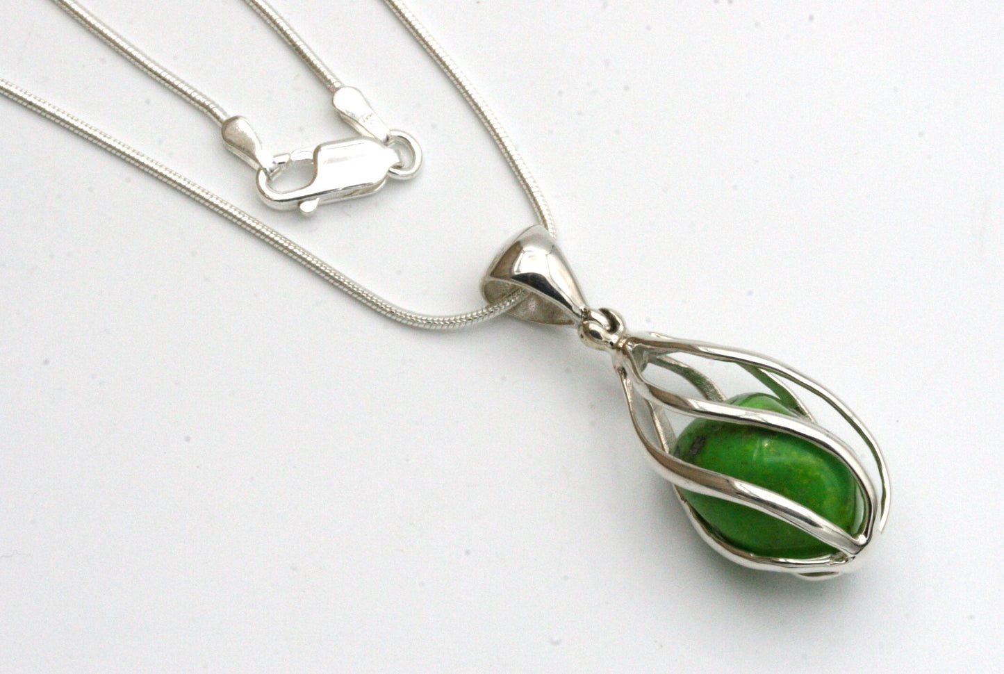 Green Turquoise Cage Pendant in Sterling Silver