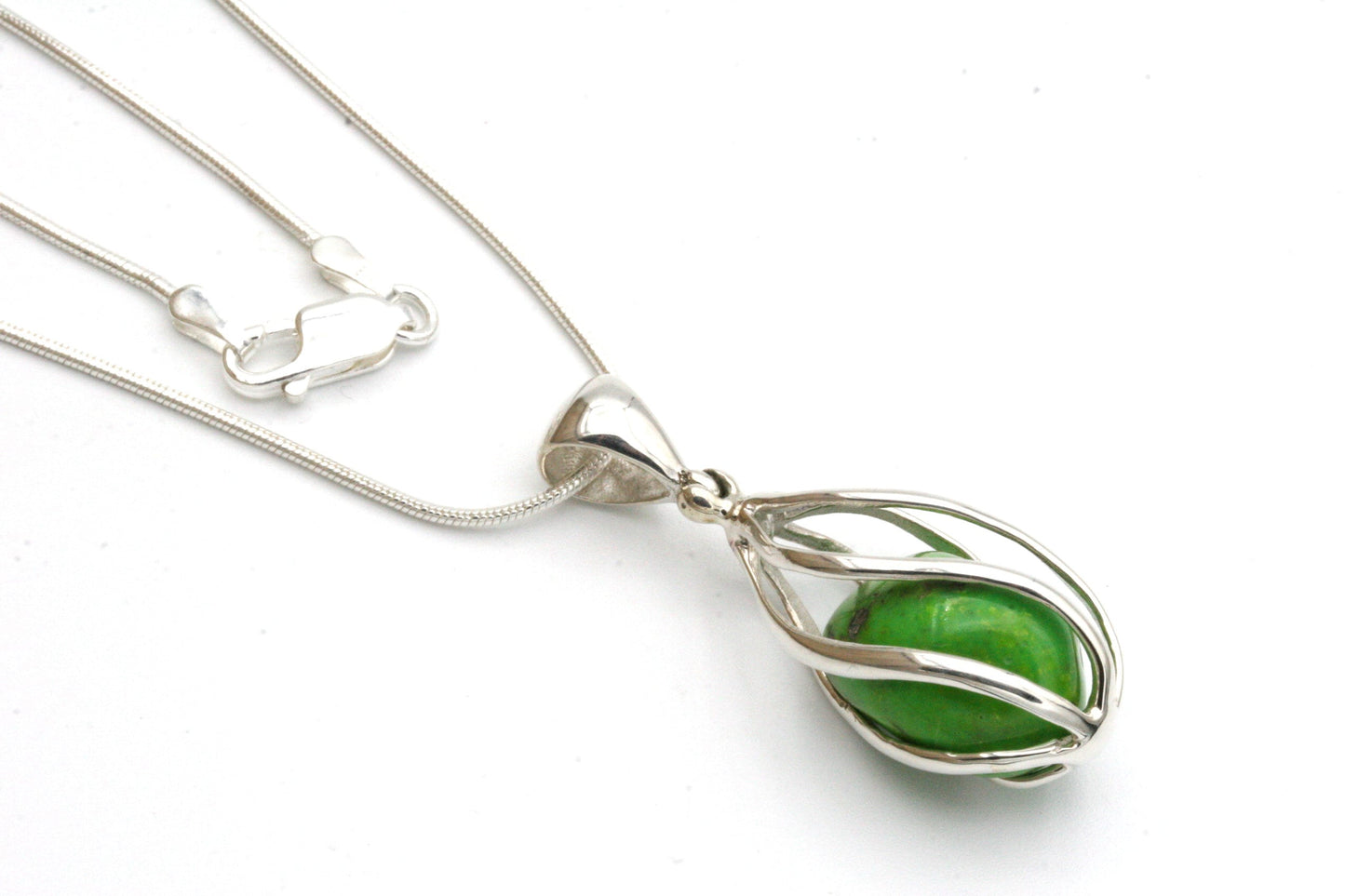 Green Turquoise Cage Pendant in Sterling Silver