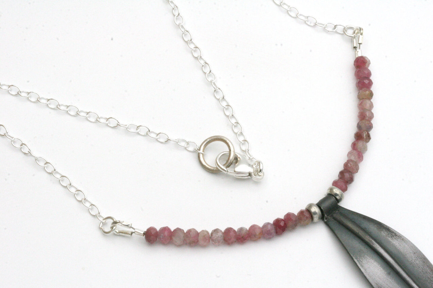 Pink Tourmaline and Iron Leaf Necklace