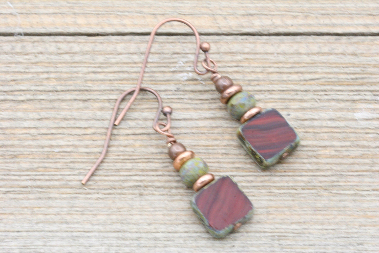 Rustic Red Czech Glass Earrings