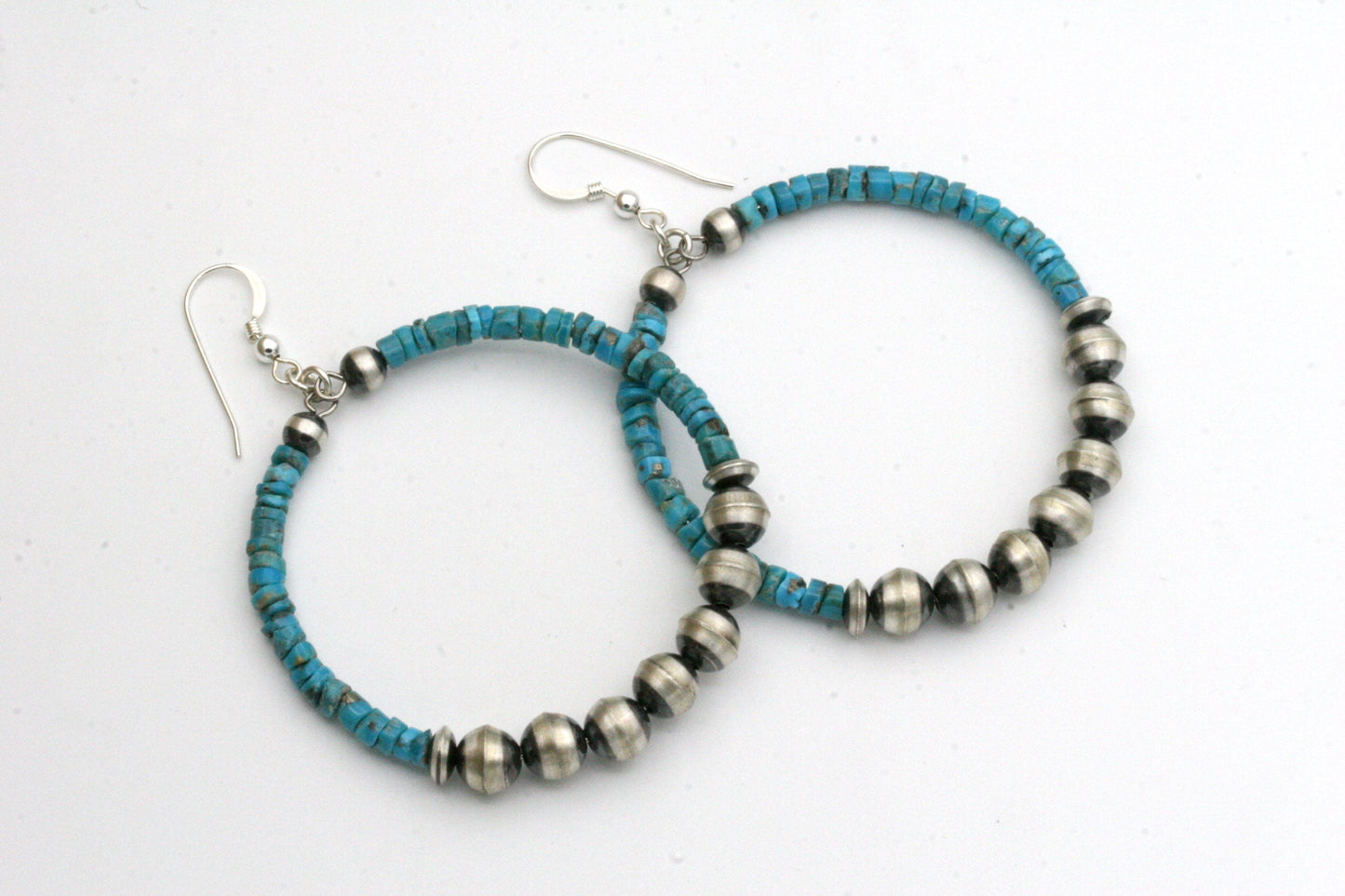 Turquoise Hoop Earrings with Navajo Pearls