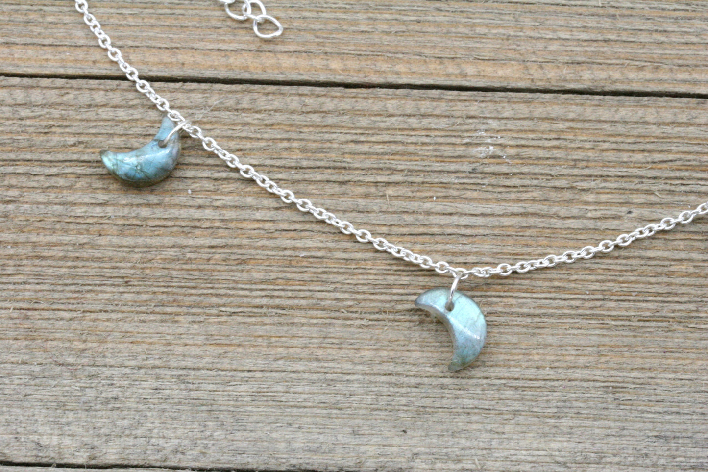 Labradorite Moon Charm Necklace with Sterling Silver