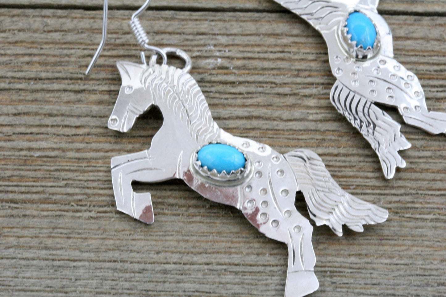 Sleeping Beauty Turquoise and Sterling Silver Horse Earrings