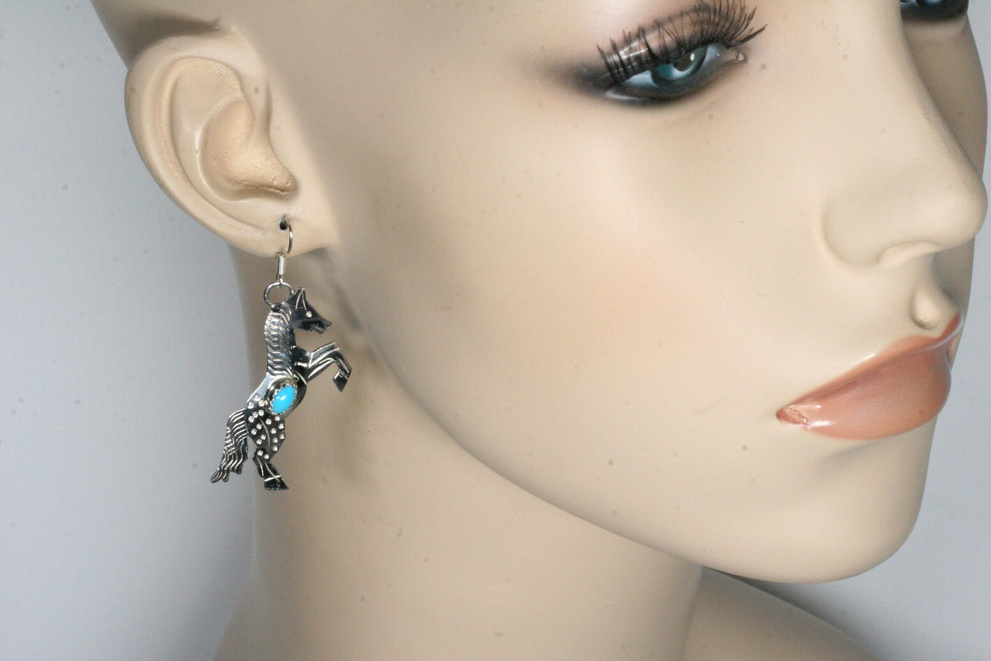 Sleeping Beauty Turquoise and Sterling Silver Horse Earrings