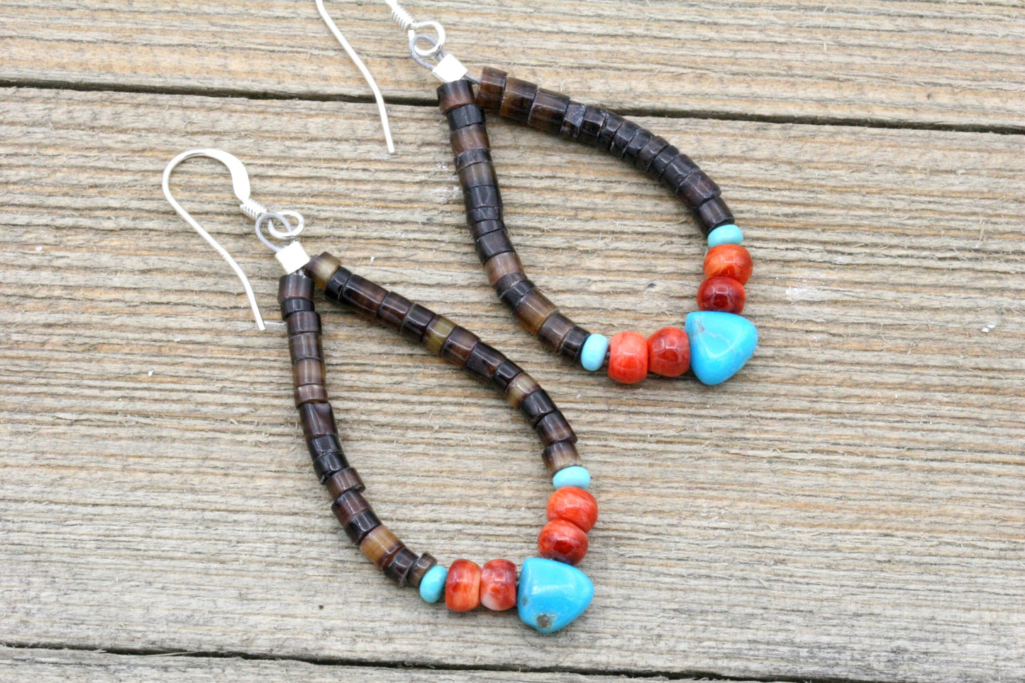 Southwestern Hoop Earrings with Turquoise and Coral