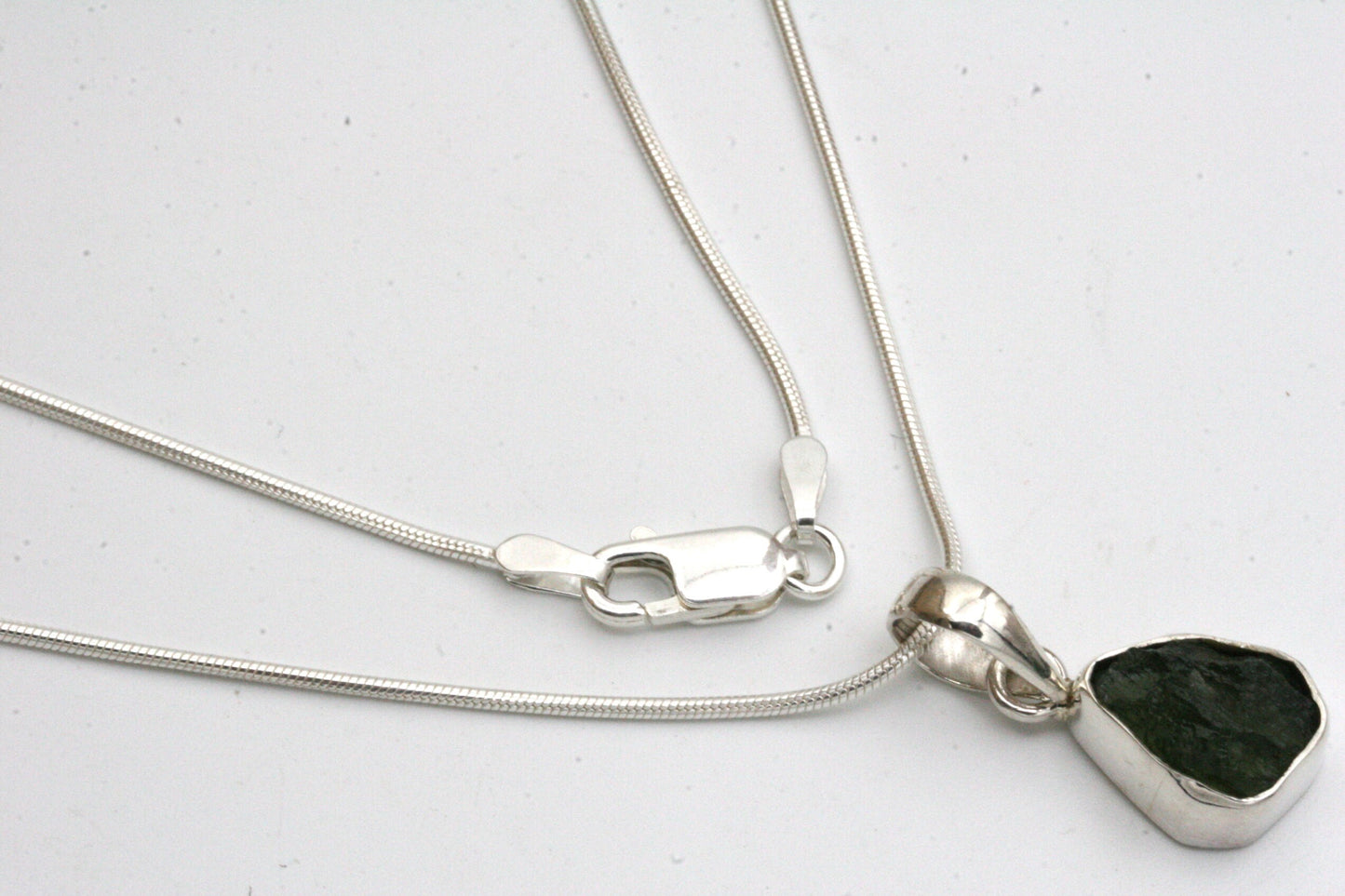 Natural Moldavite Necklace in Sterling Silver