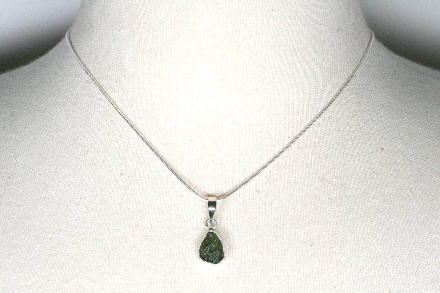 Natural Moldavite Necklace in Sterling Silver