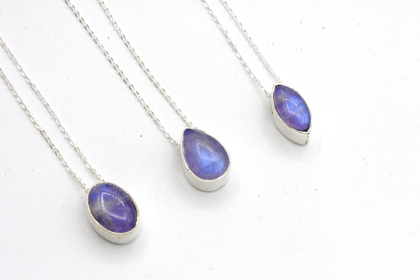 Blue Moonstone Slider pendant in Sterling silver