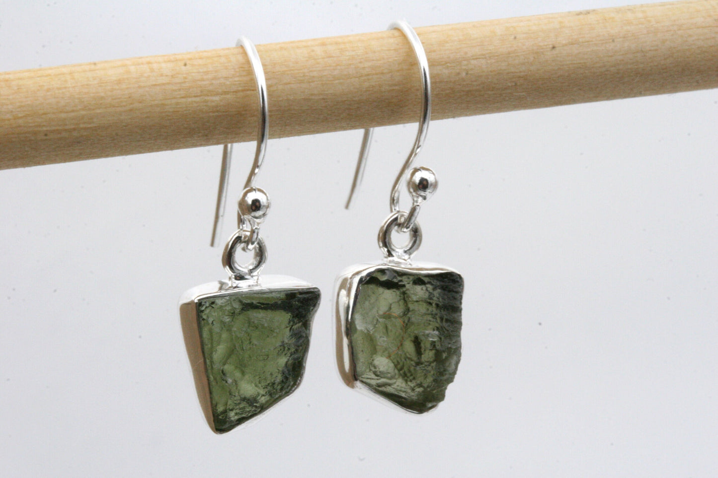 Freeform Moldavite Drop Earrings in Sterling Silver