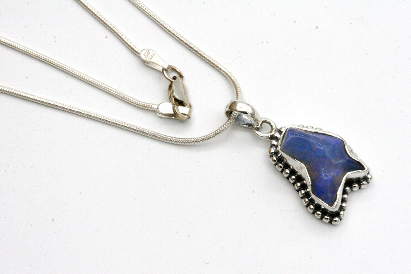 Natural Blue Opal Necklace Set in Sterling Silver