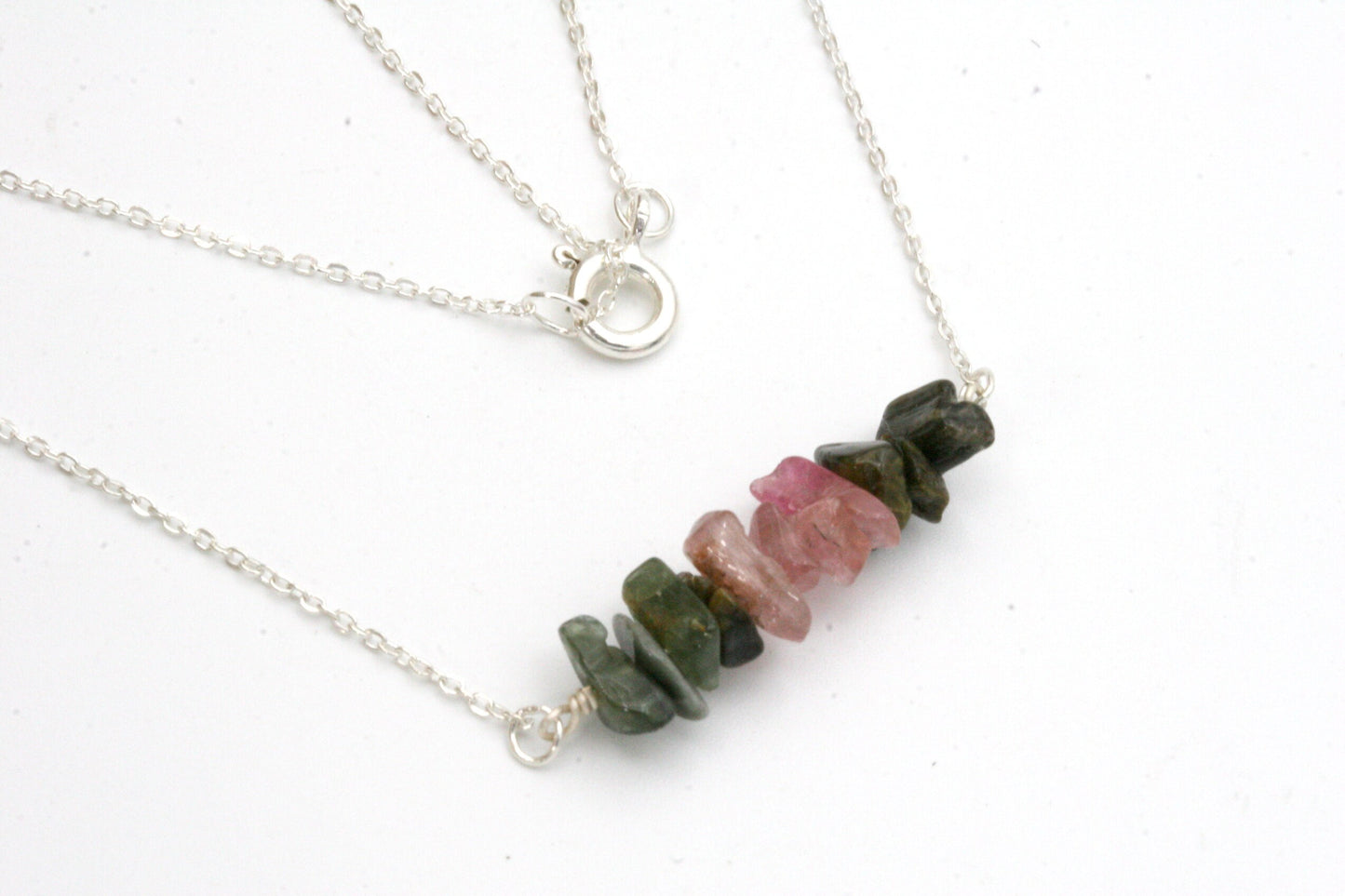 Raw Watermelon Tourmaline Bar Necklace