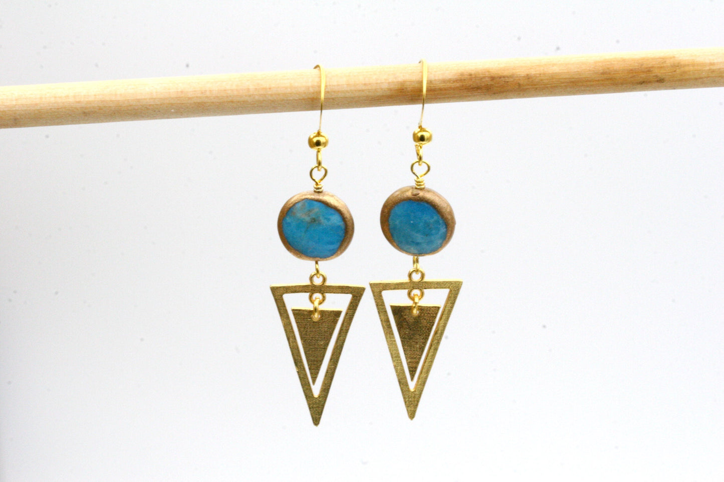 Gold Triangle Earrings with Turquoise