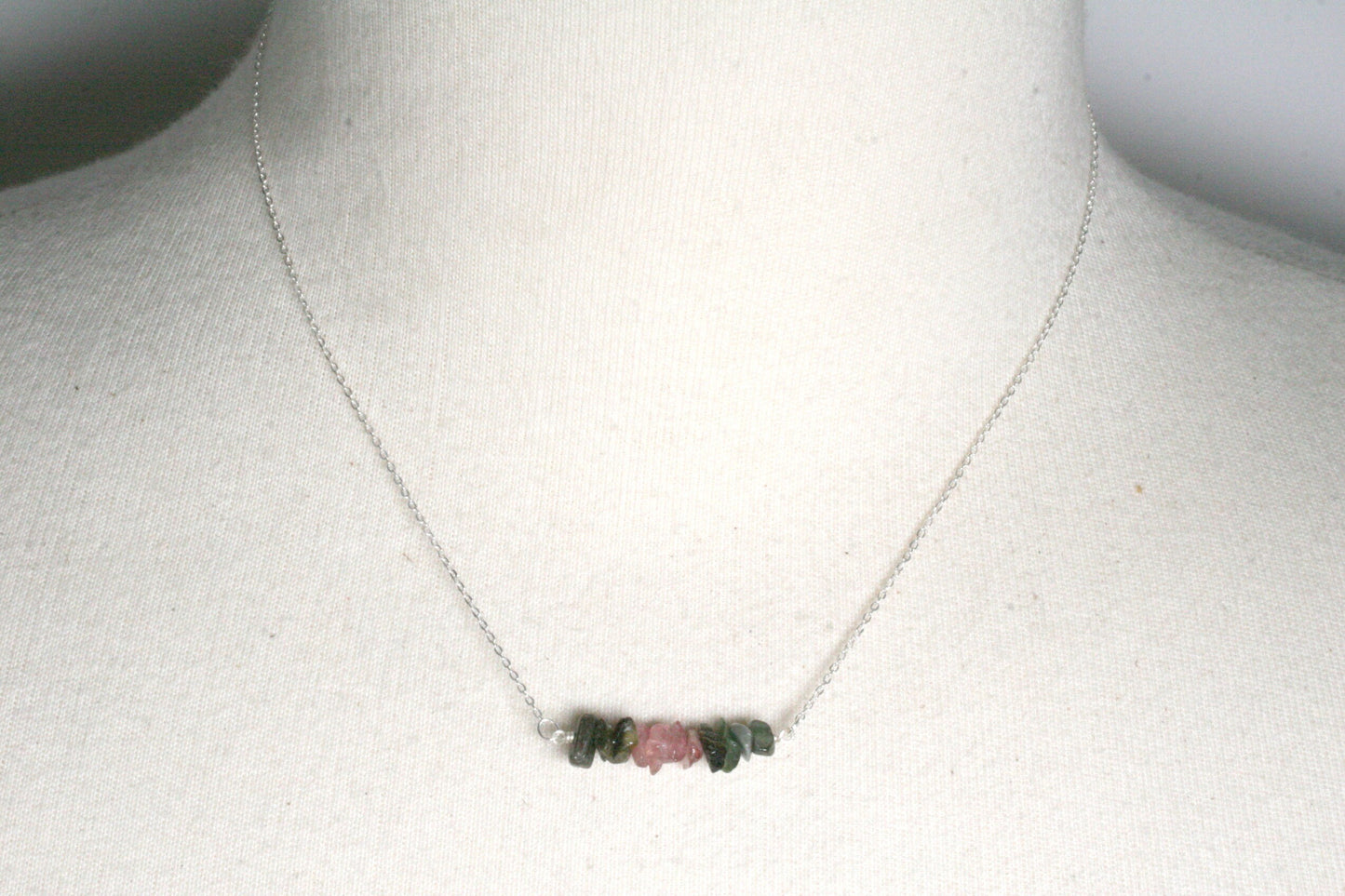 Raw Watermelon Tourmaline Bar Necklace