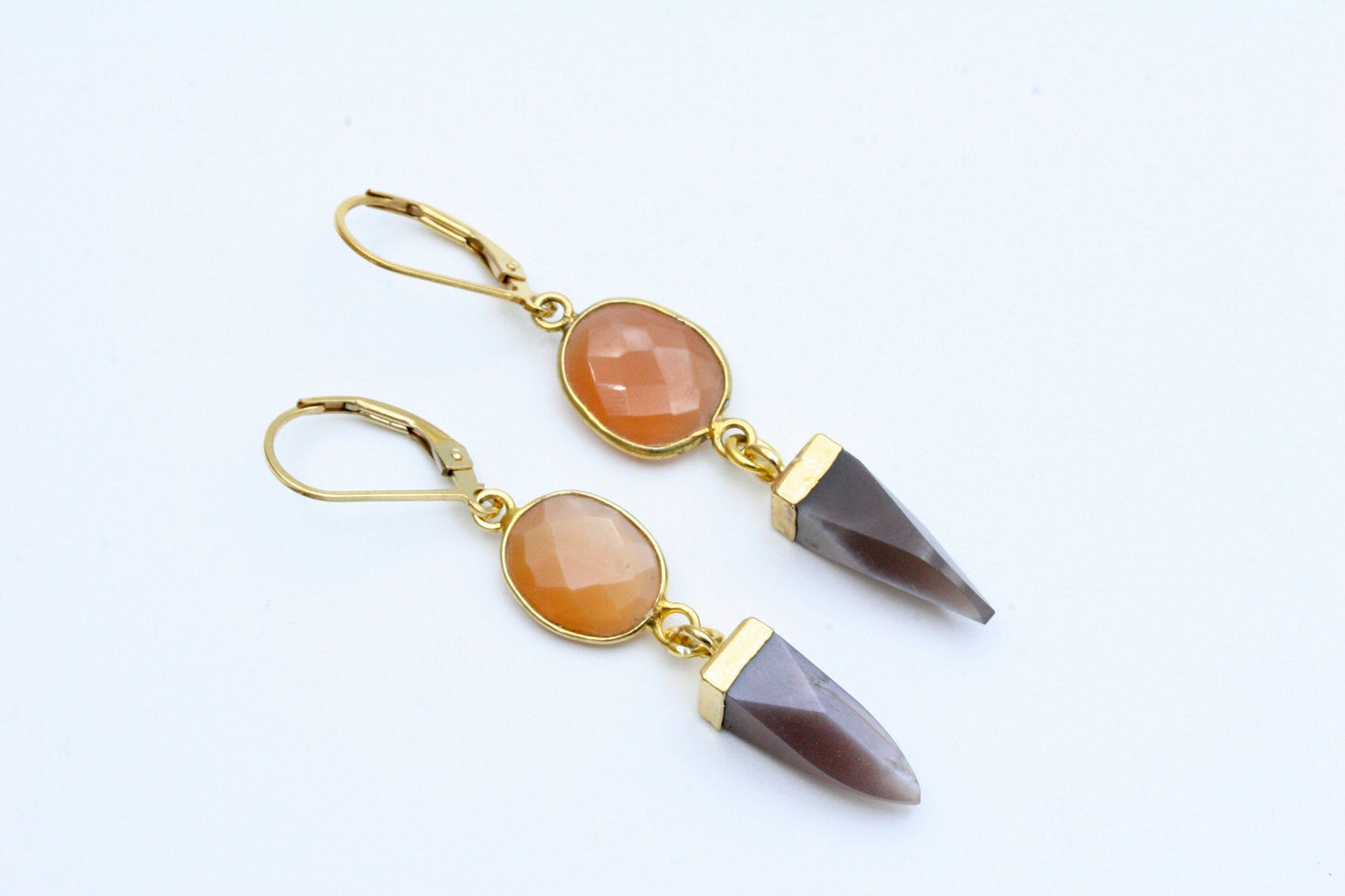 Peach Moonstone Drop Earrings with Gold Vermeil