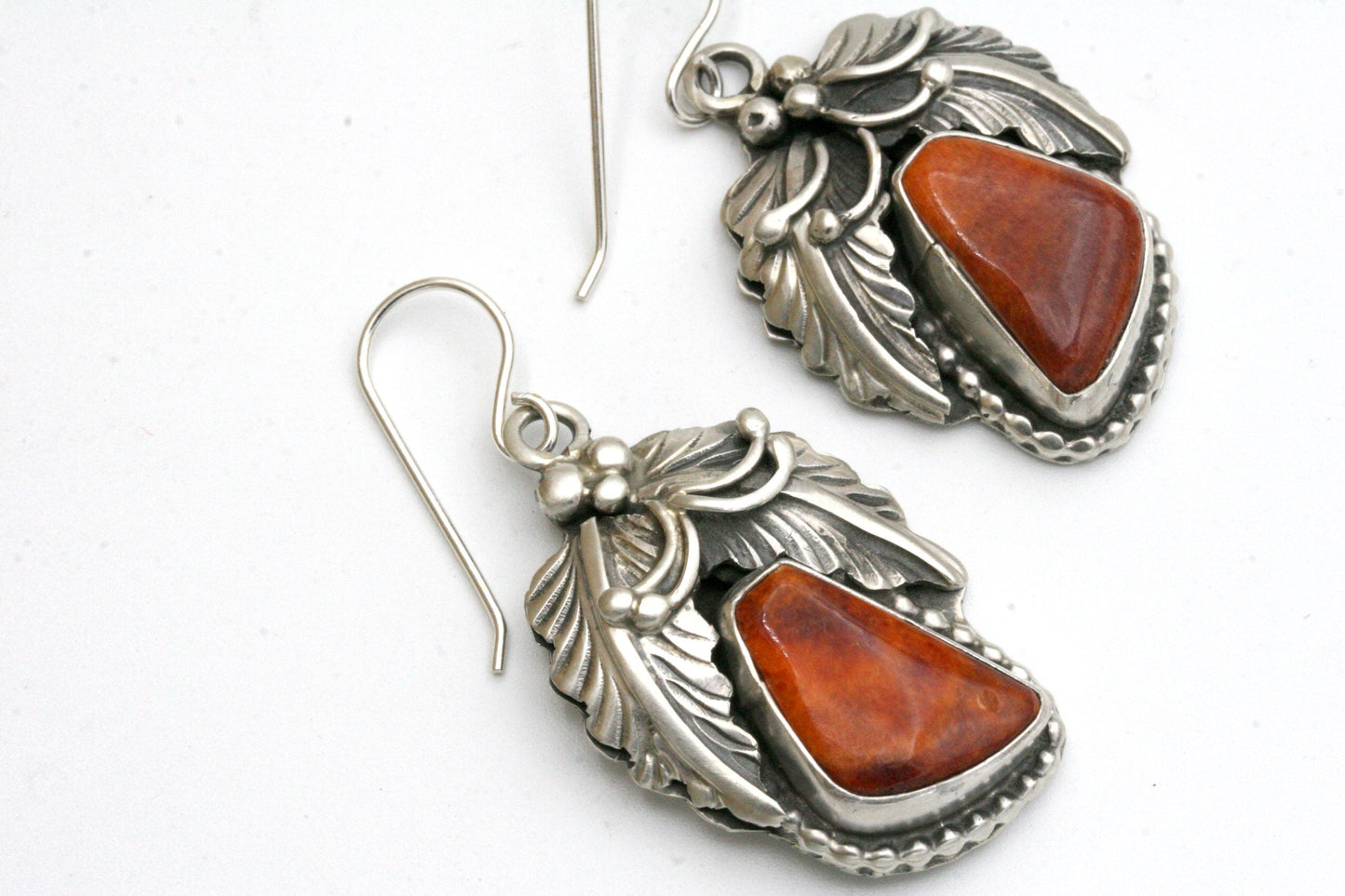 Floral Spiny Oyster Earrings in Sterling Silver