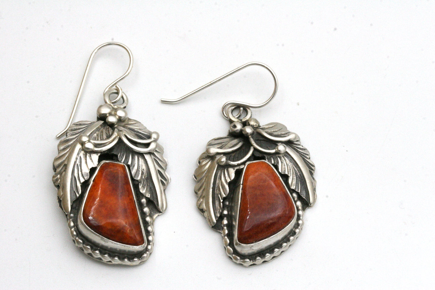 Floral Spiny Oyster Earrings in Sterling Silver