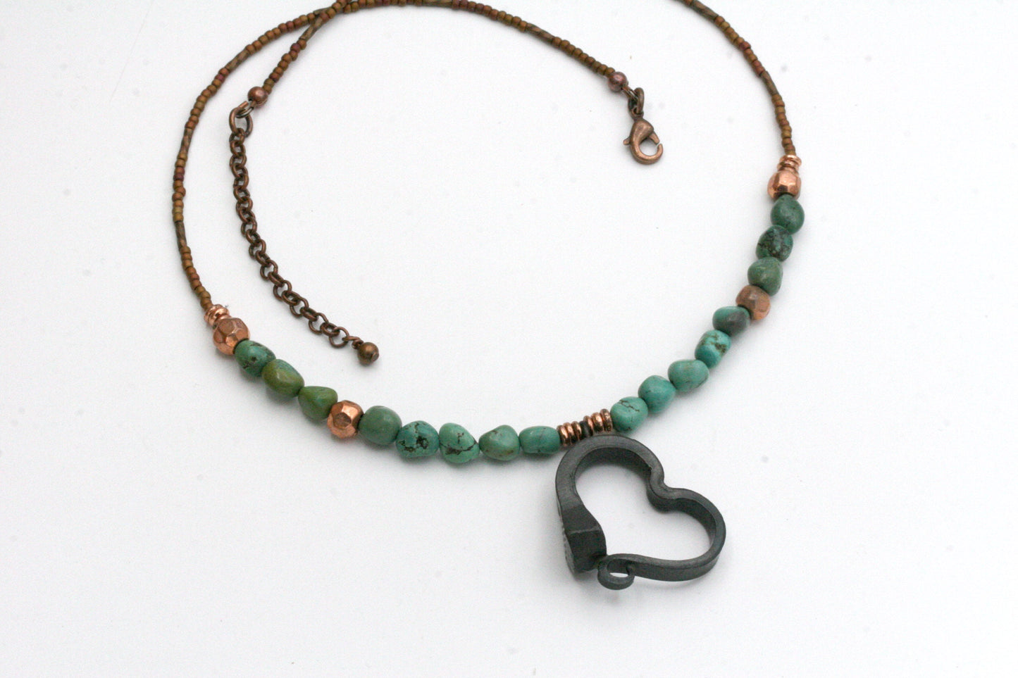 Horse Shoe Nail Necklace with Copper and Turquoise