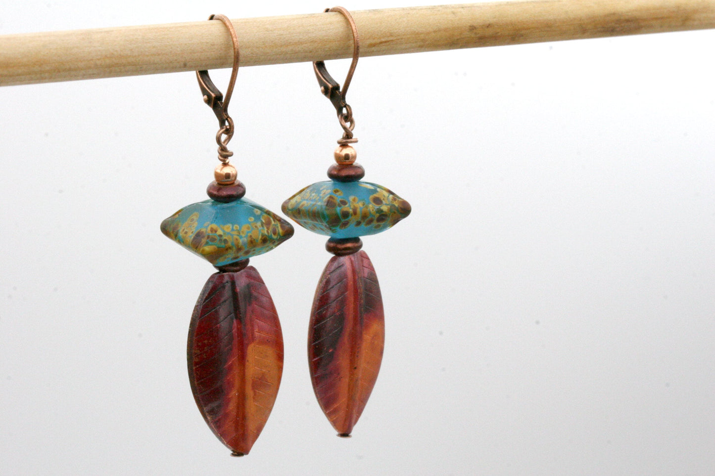 Copper Leaf Earrings with Lamp worked Beads