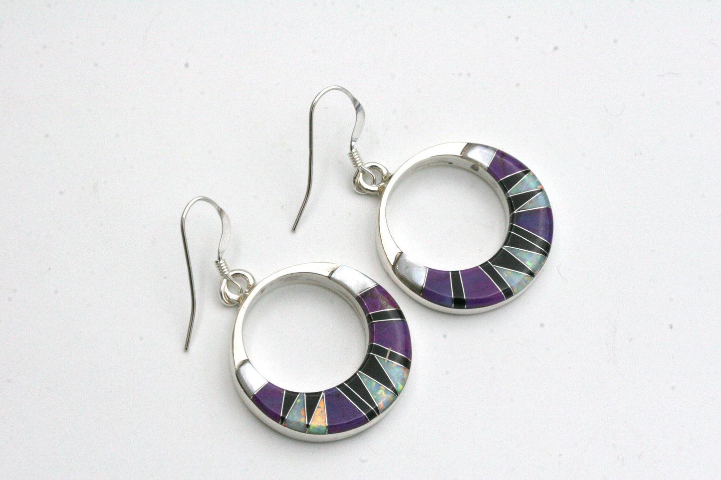 Sterling Silver Hoop Earrings with Purple Inlay