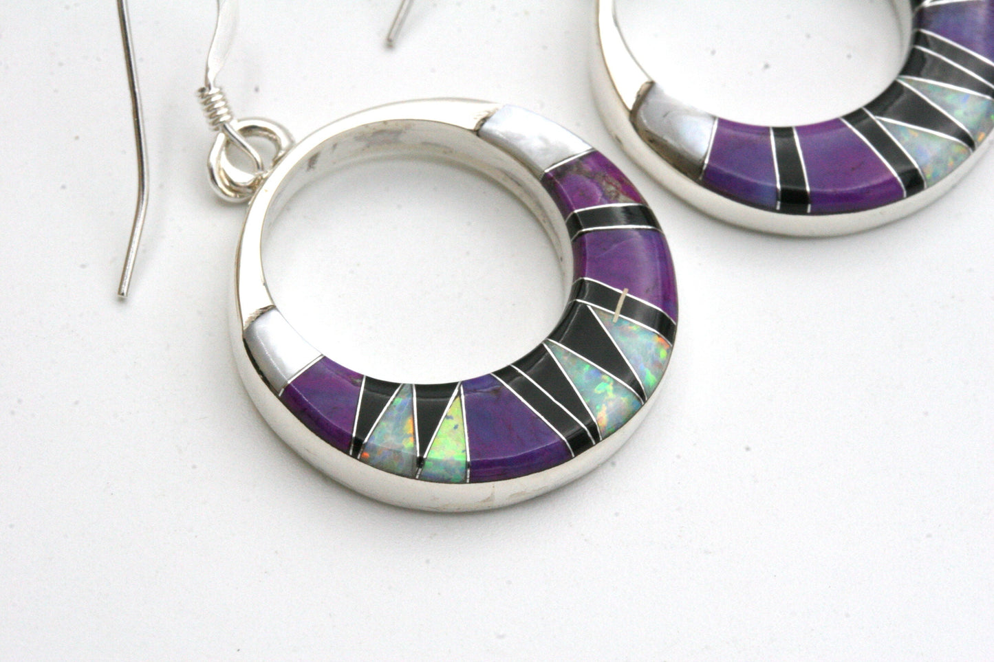 Sterling Silver Hoop Earrings with Purple Inlay