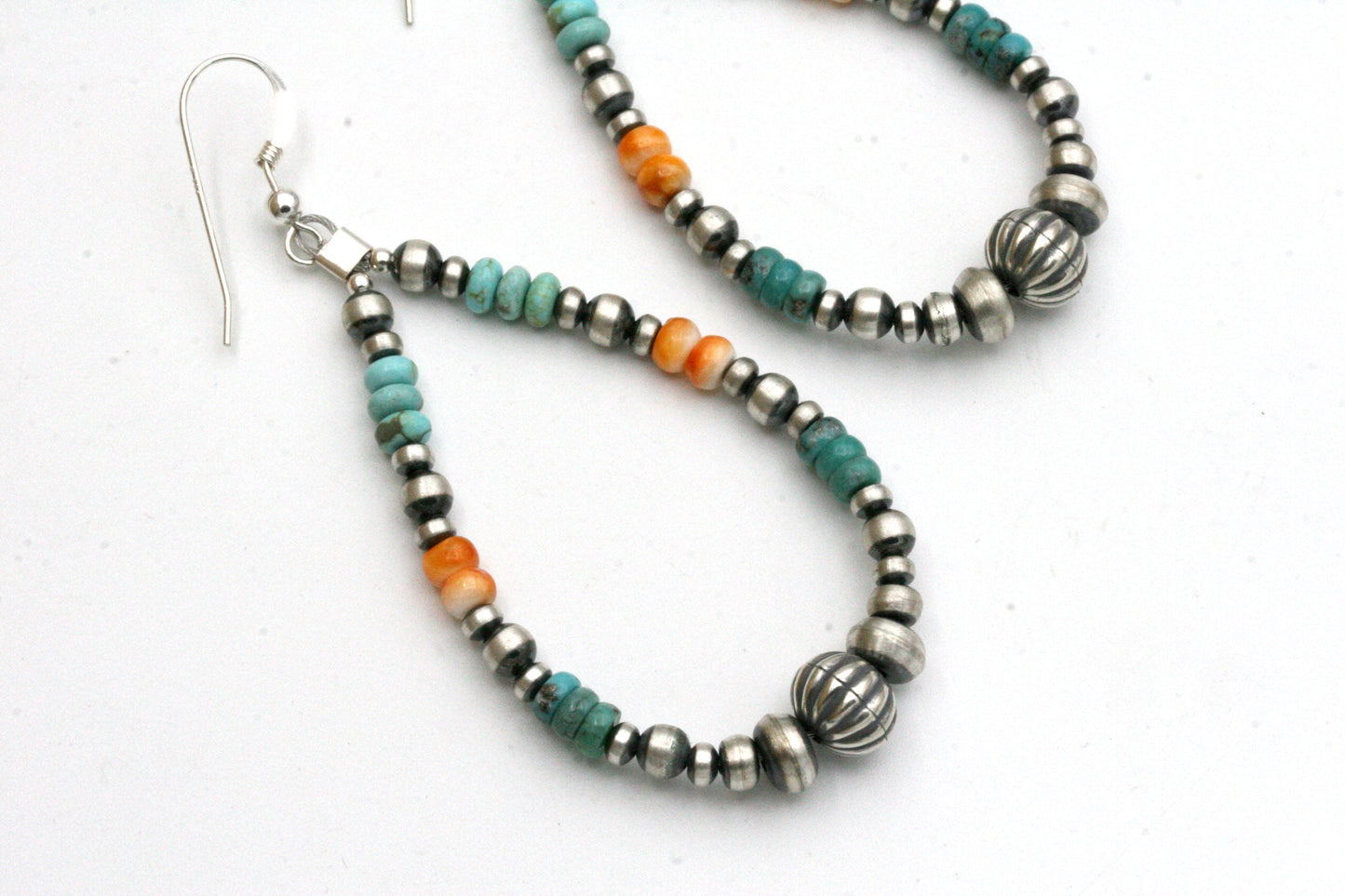 Navajo Pearl Hoop Earrings with Turquoise and Shell