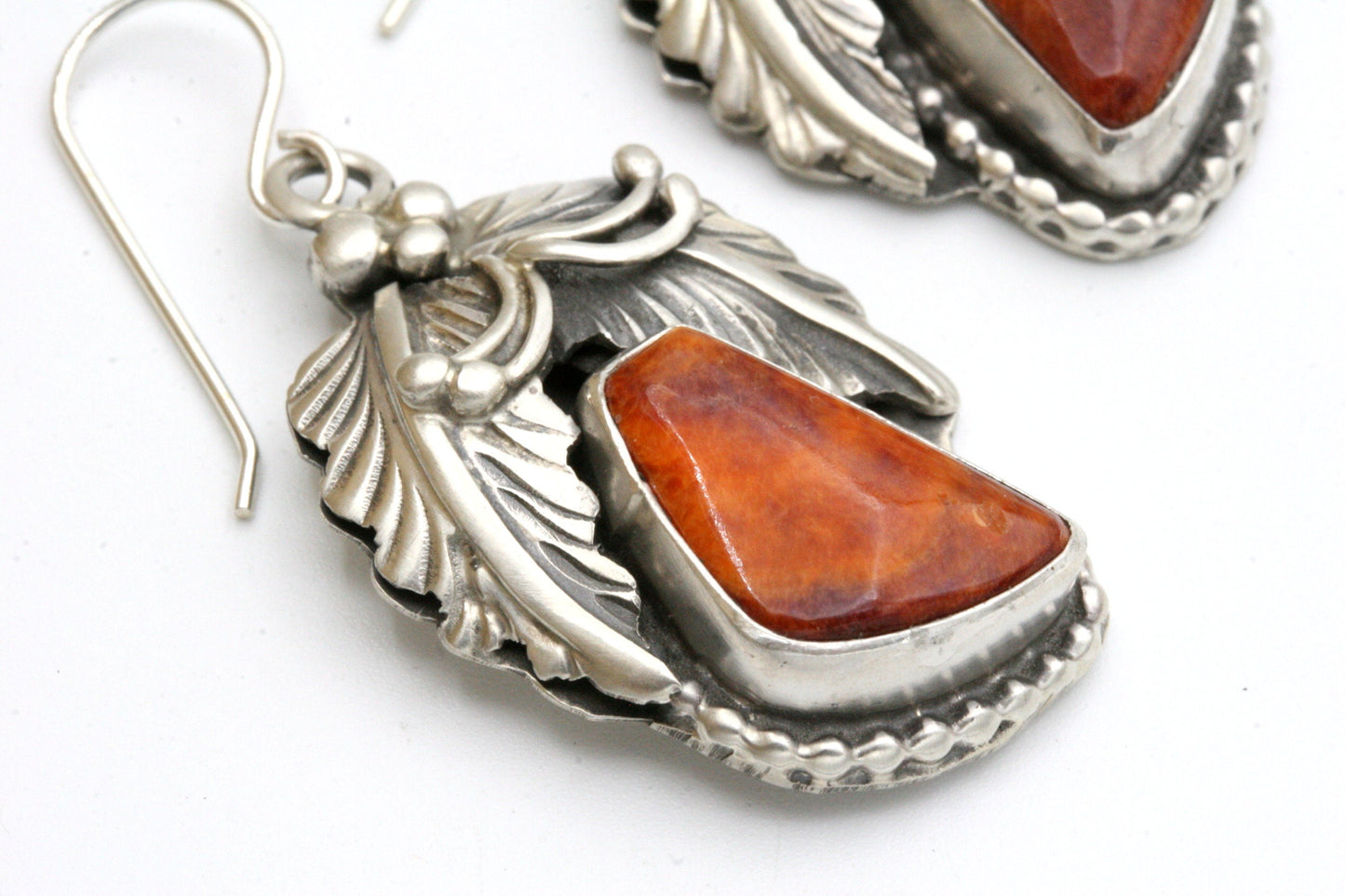 Floral Spiny Oyster Earrings in Sterling Silver