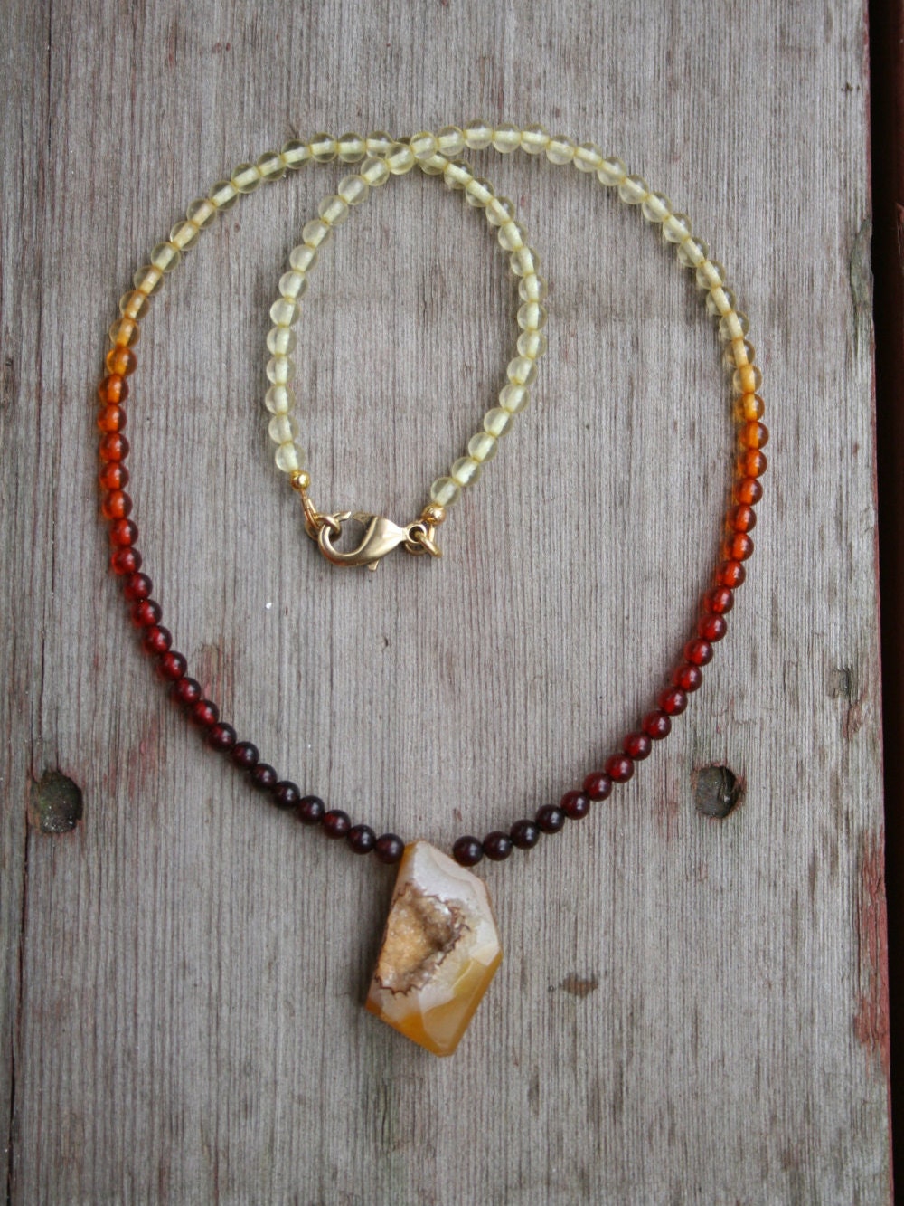 Rustic Amber Necklace with Druzy Crystal