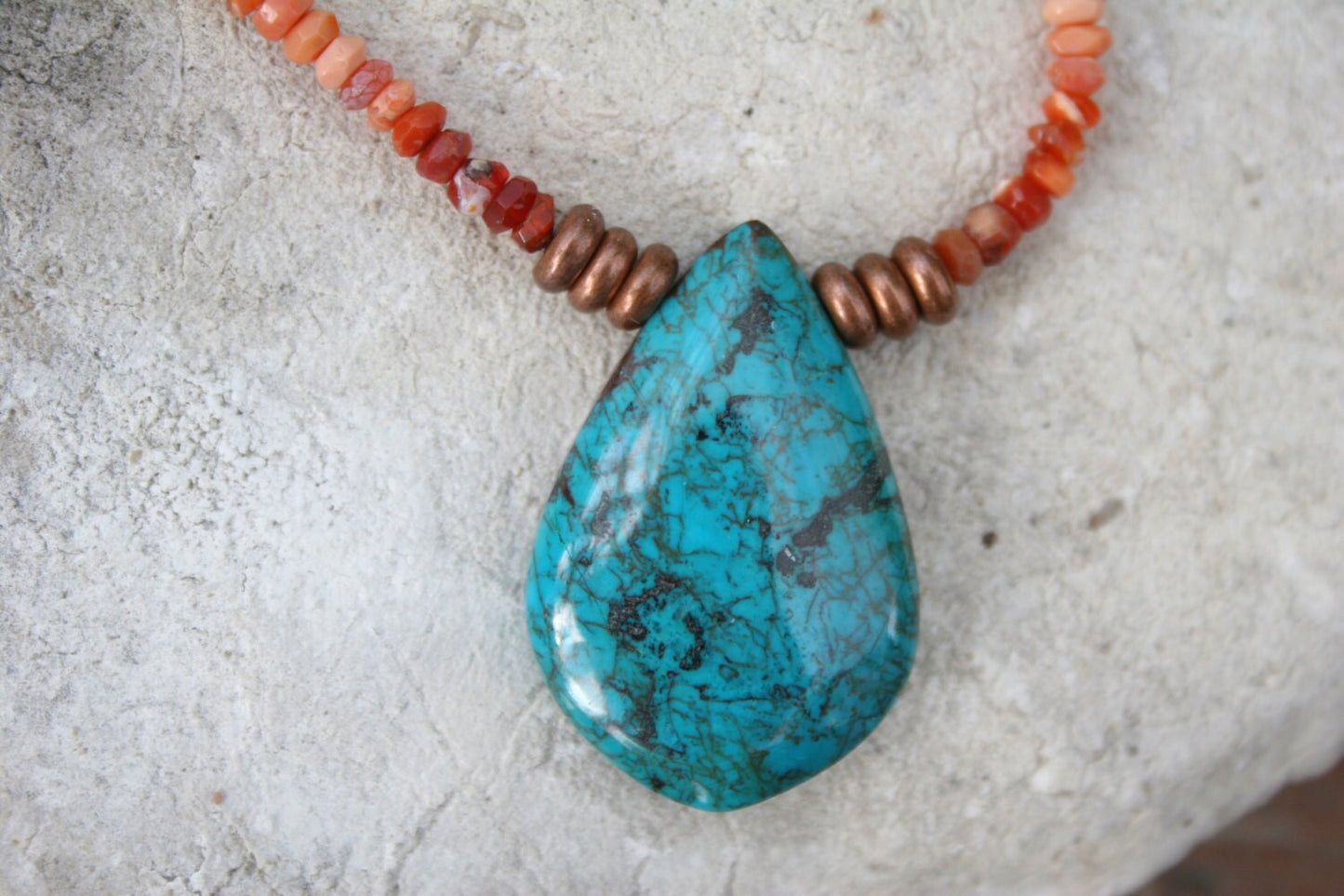 Fire Opal Necklace with Turquoise
