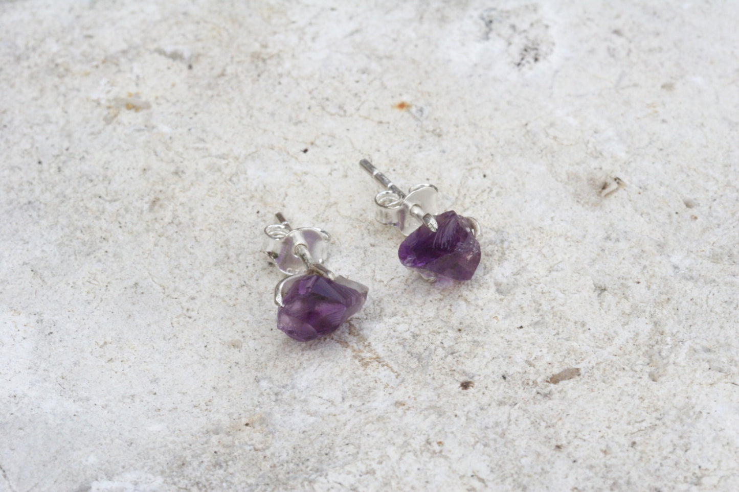 Raw Amethyst Stud Earrings