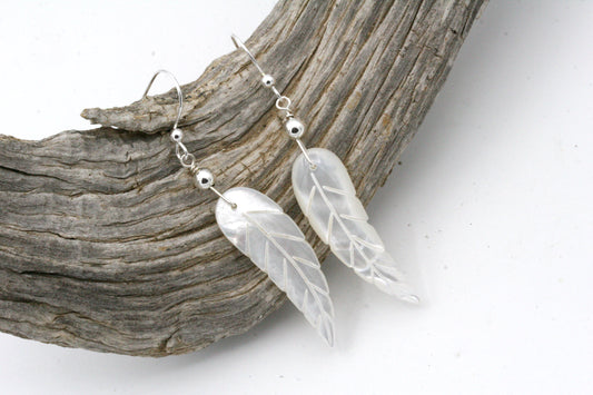 Mother of Pearl Feather Earrings with Sterling Silver