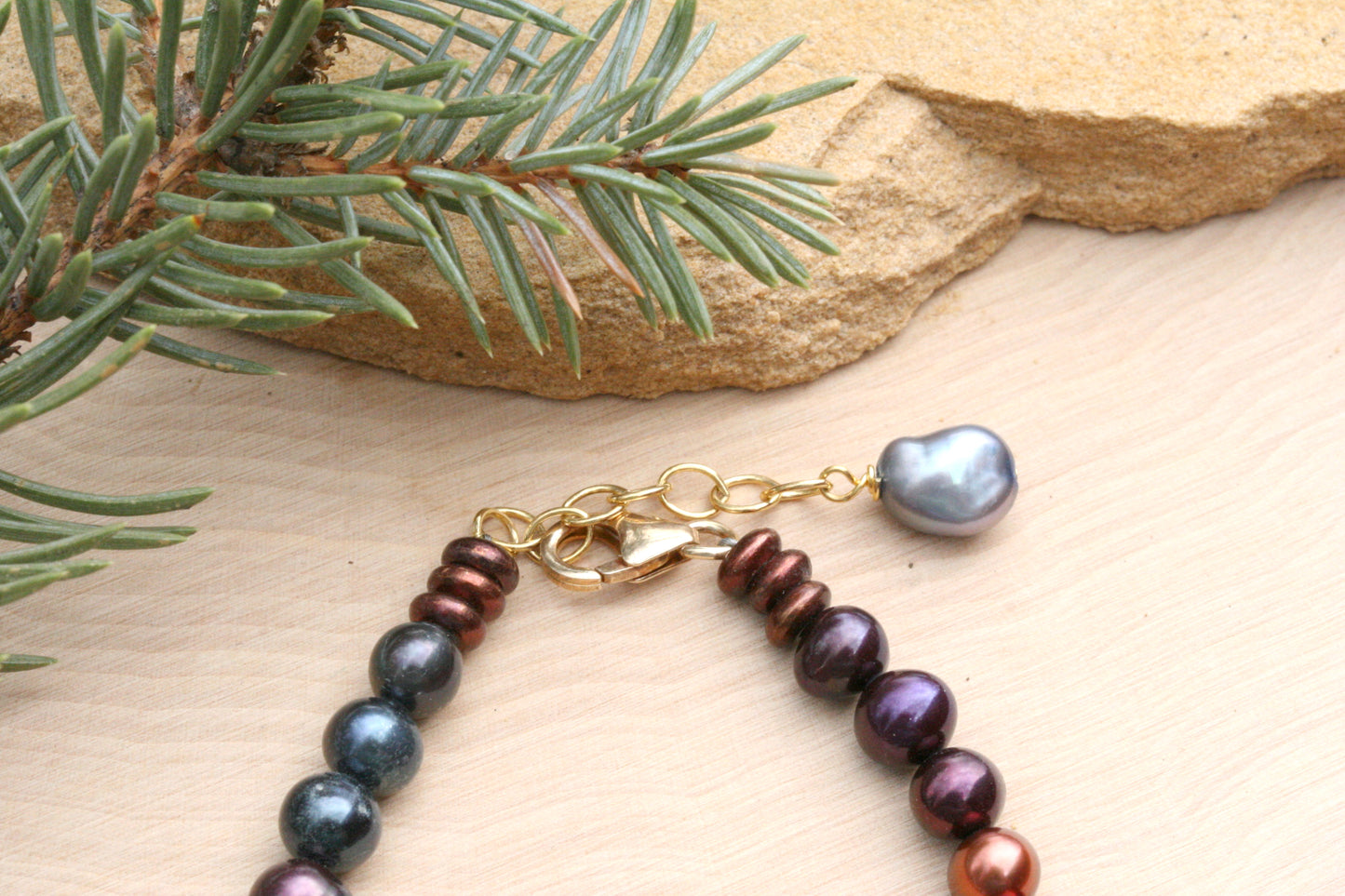 Bracelet coloré en perles d'eau douce, bracelet rempli d'or 14 carats, taille ajustable
