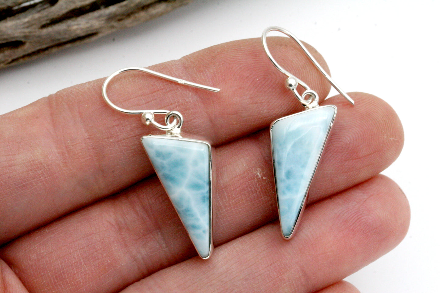 Larimar Triangle Earrings in Sterling Silver, Statement Earrings, Gift For Wife