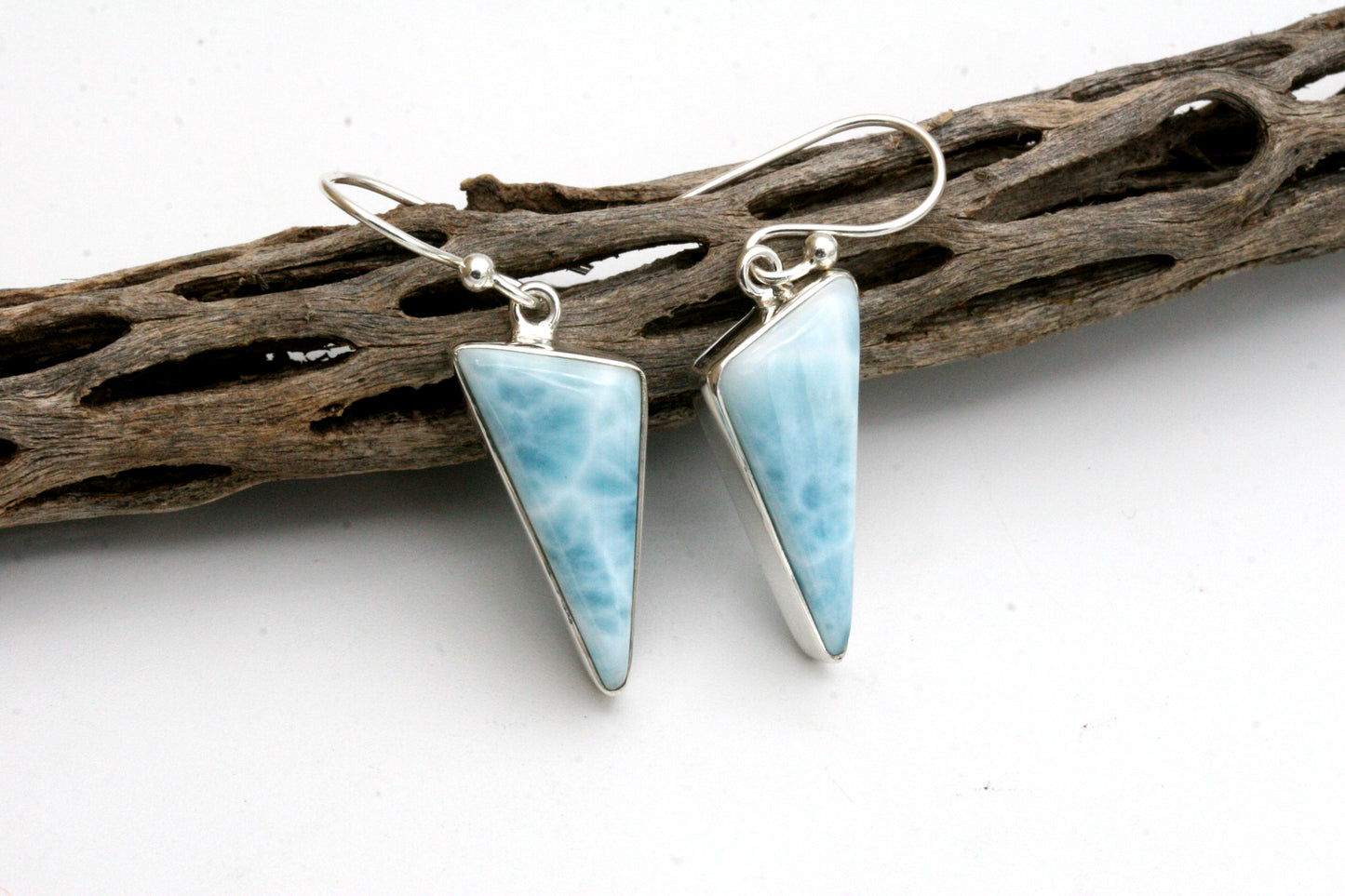 Larimar Triangle Earrings in Sterling Silver, Statement Earrings, Gift For Wife