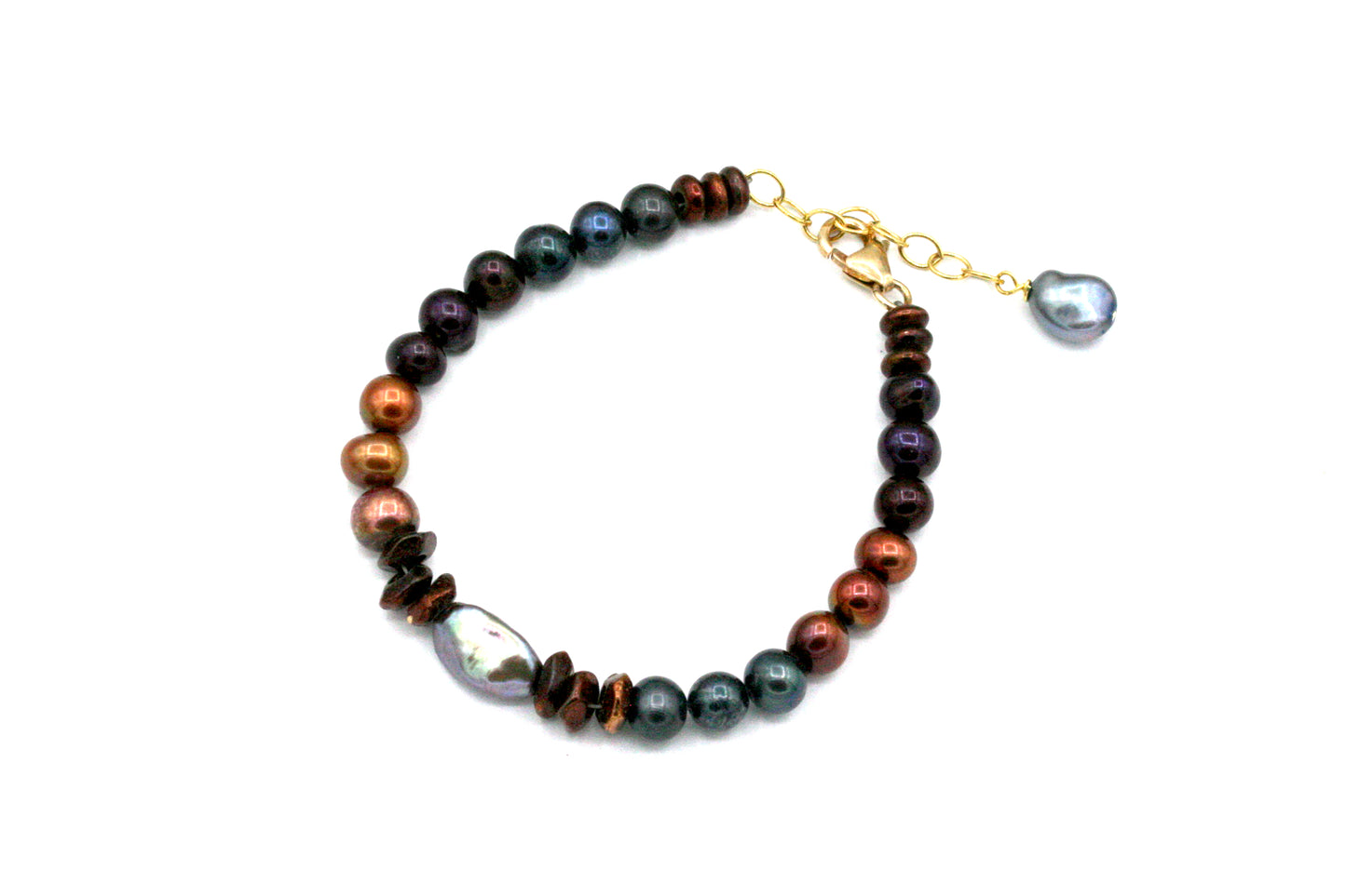 Bracelet coloré en perles d'eau douce, bracelet rempli d'or 14 carats, taille ajustable