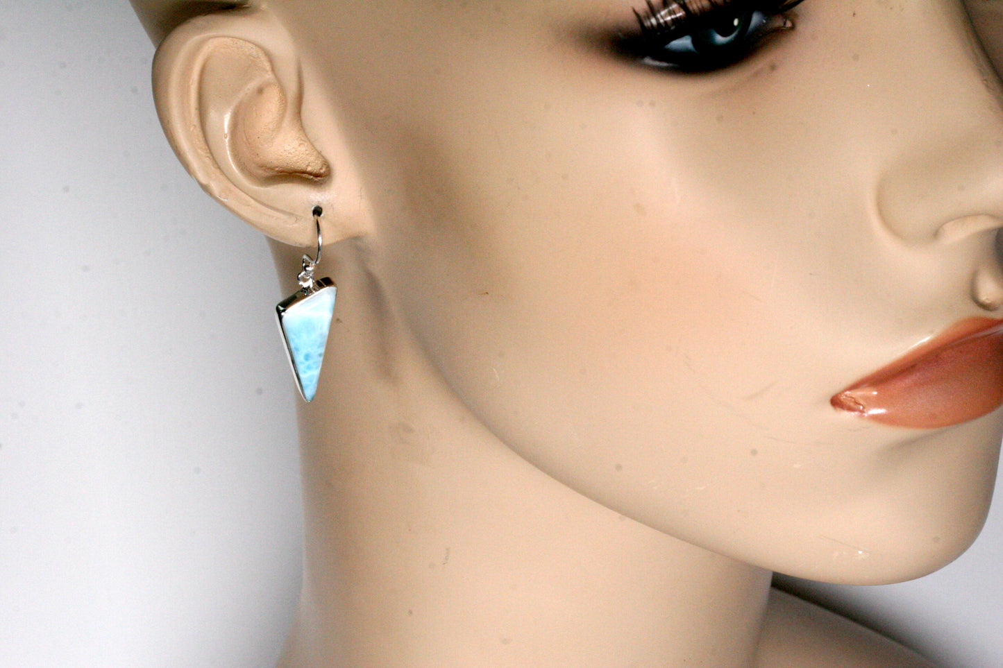 Larimar Triangle Earrings in Sterling Silver, Statement Earrings, Gift For Wife