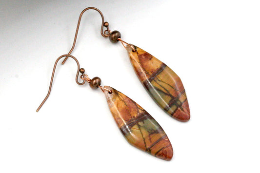 Red Creek Jasper Dangle Earrings, Rustic Earthy Jewelry, Handmade