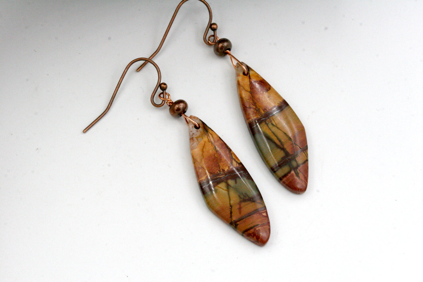 Red Creek Jasper Dangle Earrings, Rustic Earthy Jewelry, Handmade