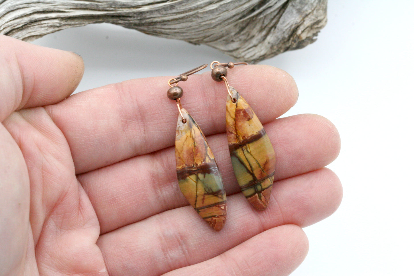 Red Creek Jasper Dangle Earrings, Rustic Earthy Jewelry, Handmade