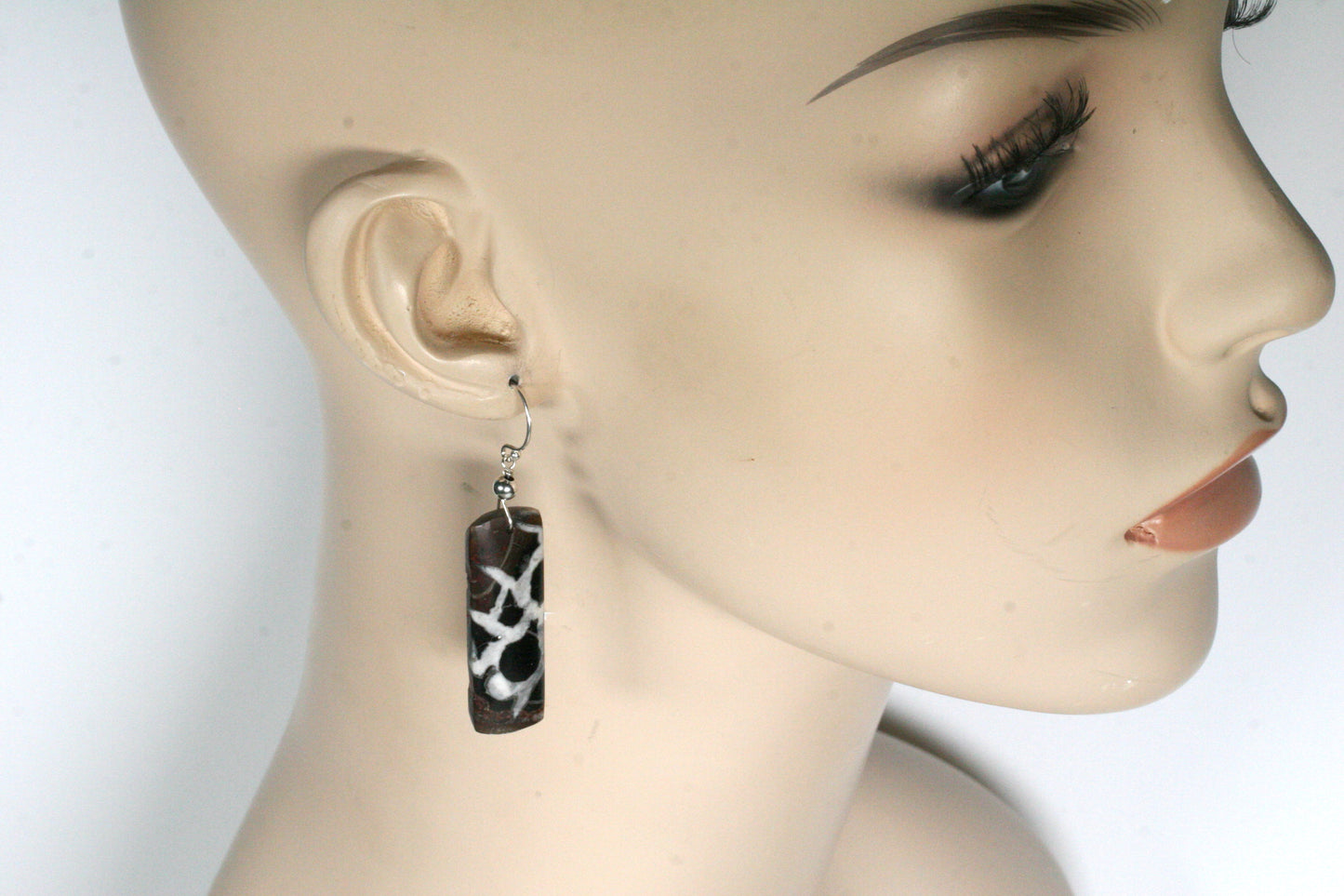Natural Septarian Fossil Earrings, Black and White Stone