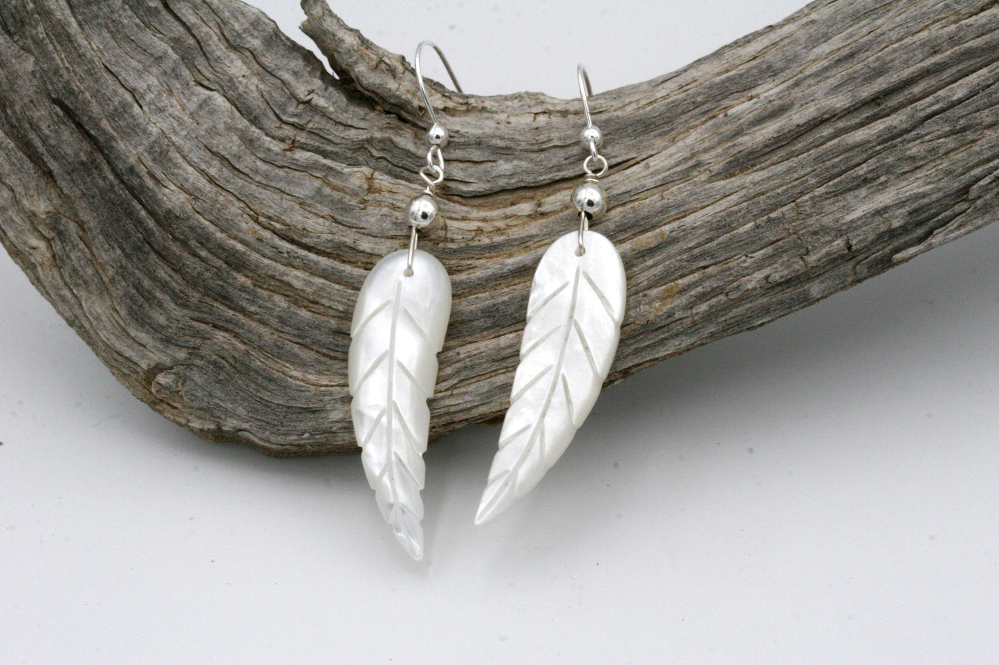 Mother of Pearl Feather Earrings with Sterling Silver