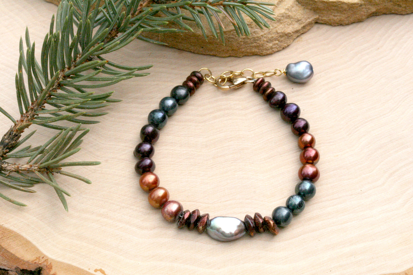 Bracelet coloré en perles d'eau douce, bracelet rempli d'or 14 carats, taille ajustable