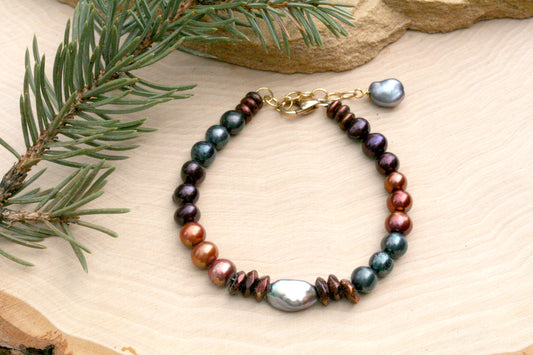Colorful Fresh Water Pearl Bracelet, 14k gold filled bracelet, Adjustable Size