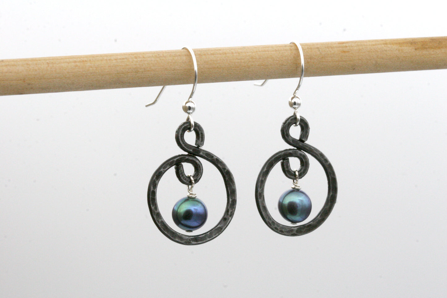 Small Iron and Blue Pearl Earrings