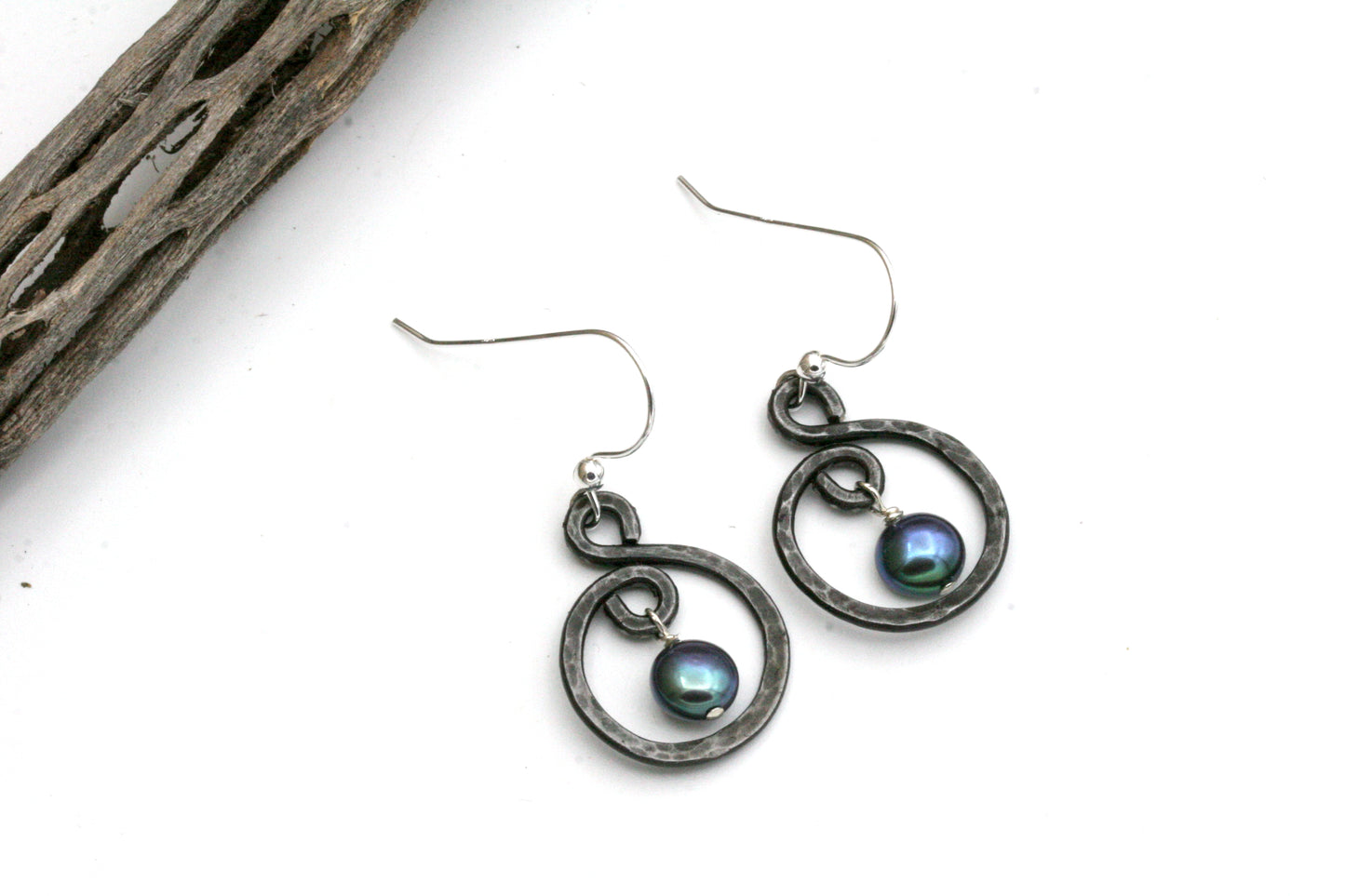 Small Iron and Blue Pearl Earrings
