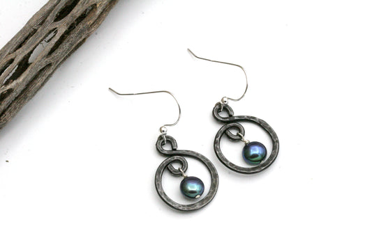 Small Iron and Blue Pearl Earrings