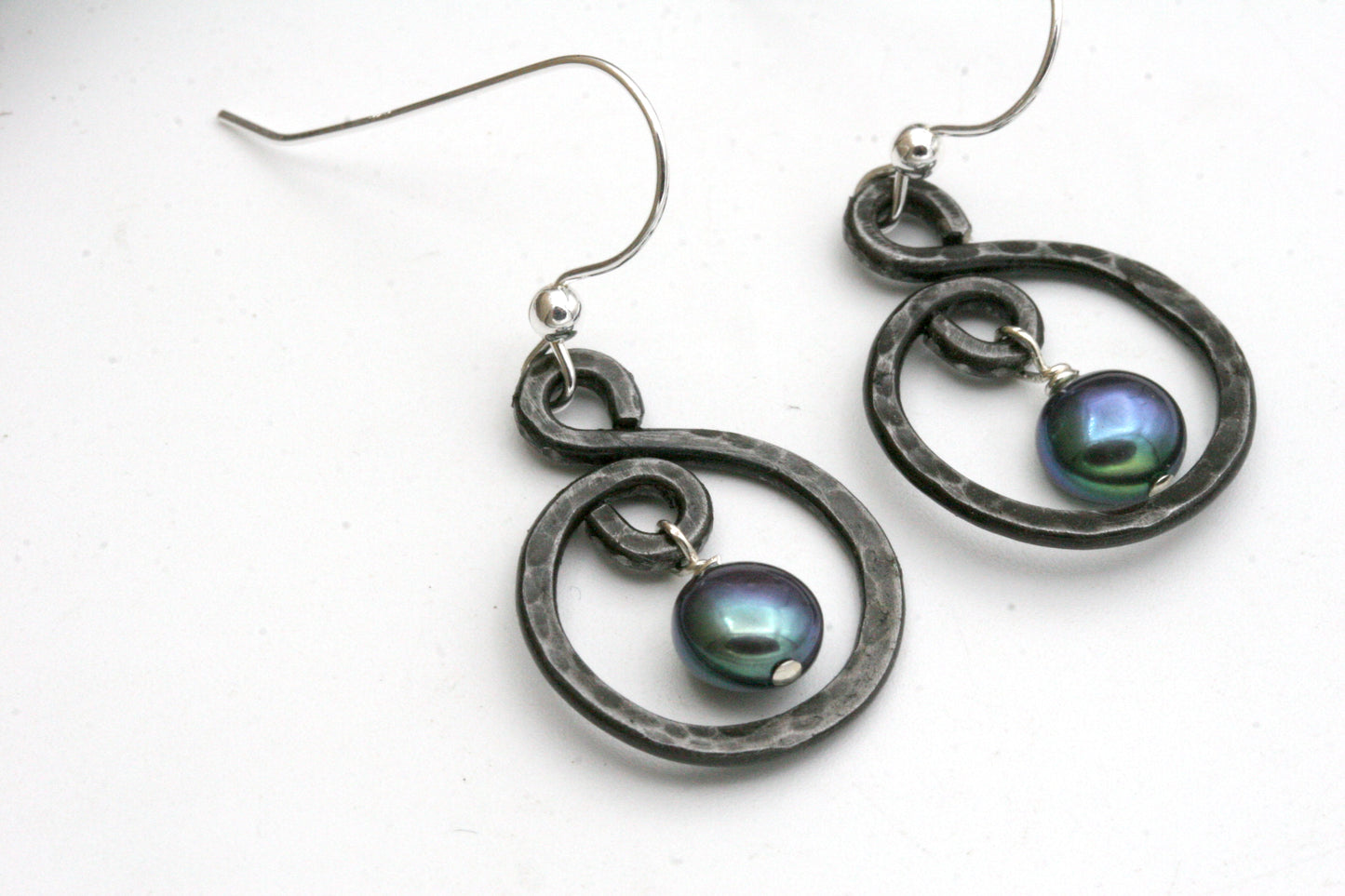 Small Iron and Blue Pearl Earrings